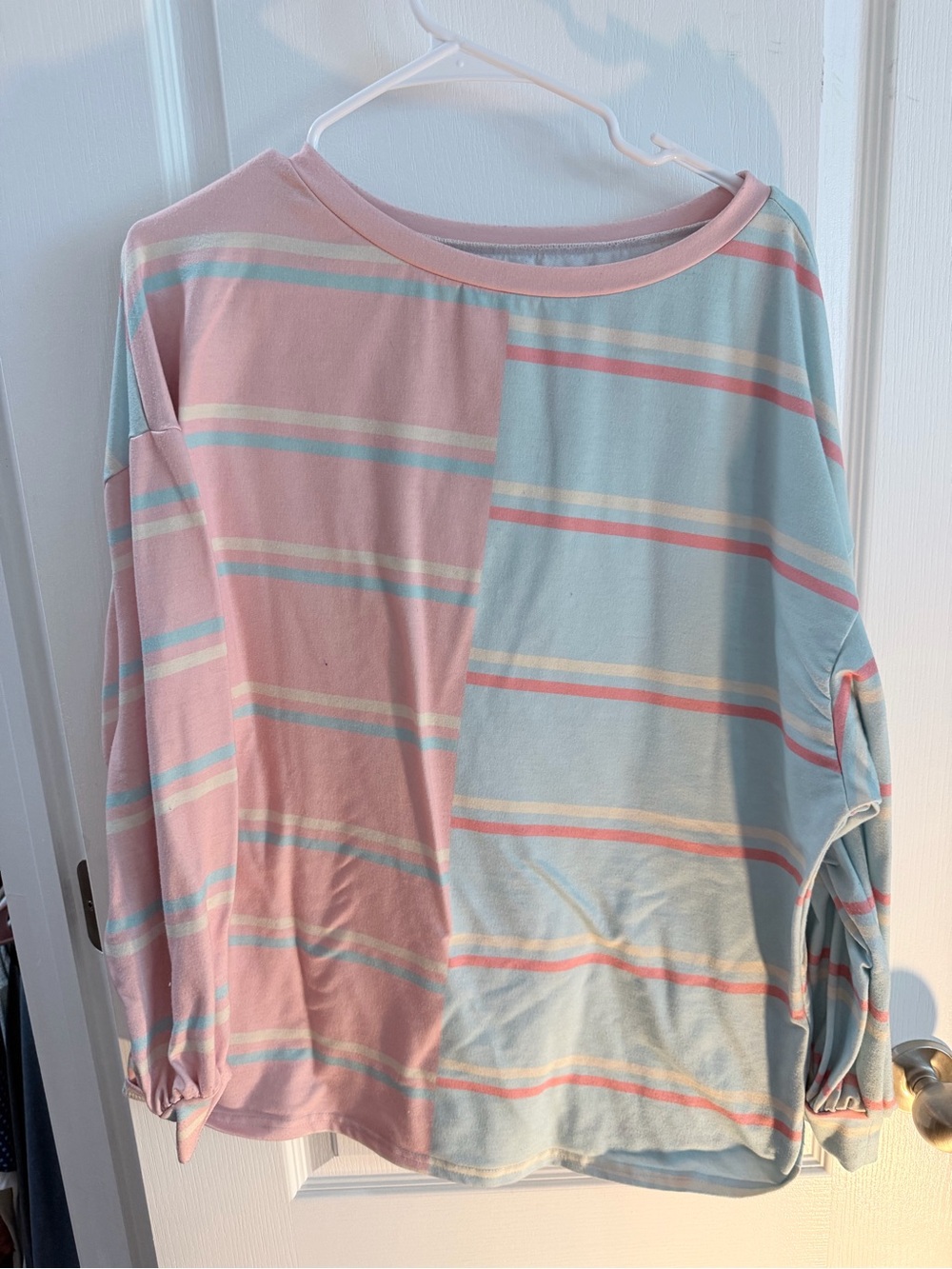 Women’s Colorblock Stripe Long-Sleeve Top - Pink & Light Blue